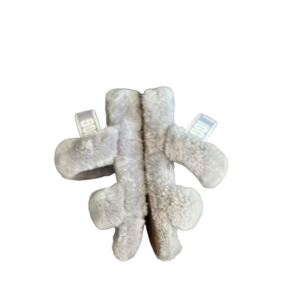 UGG Oh Yeah Fluffy Gray Sherpa Slides Slippers Sandals - Picture 9 of 10